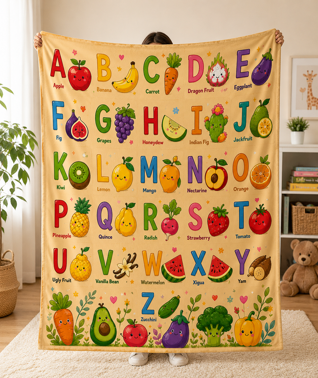 Colorful ABC Nursery Blanket, Preschool Educational Gift for Toddlers