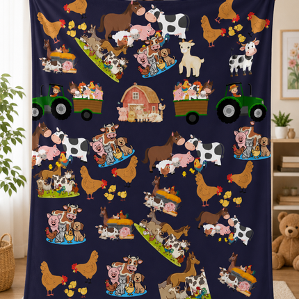 Cute Barnyard Animal Pattern Blanket for Kids