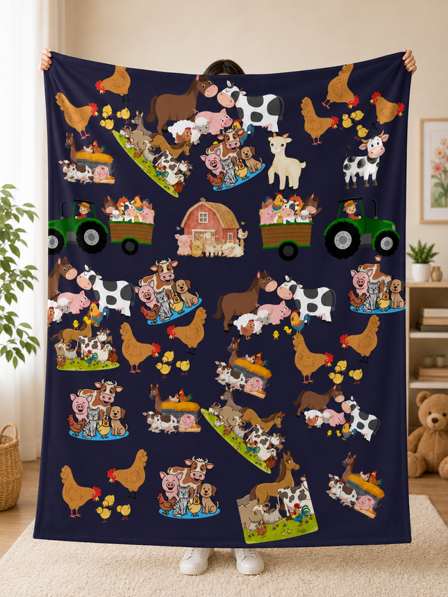 Cute Barnyard Animal Pattern Blanket for Kids