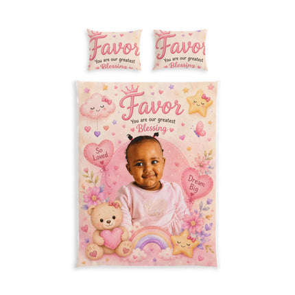 Personalised Baby girl photo Pink Baby Bedding Set