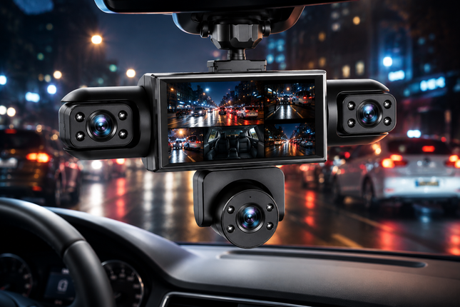 Rotatable Five Lens Vehicle Security Camera System with Night Vision, G-Sensor and Mobile App Connectivity