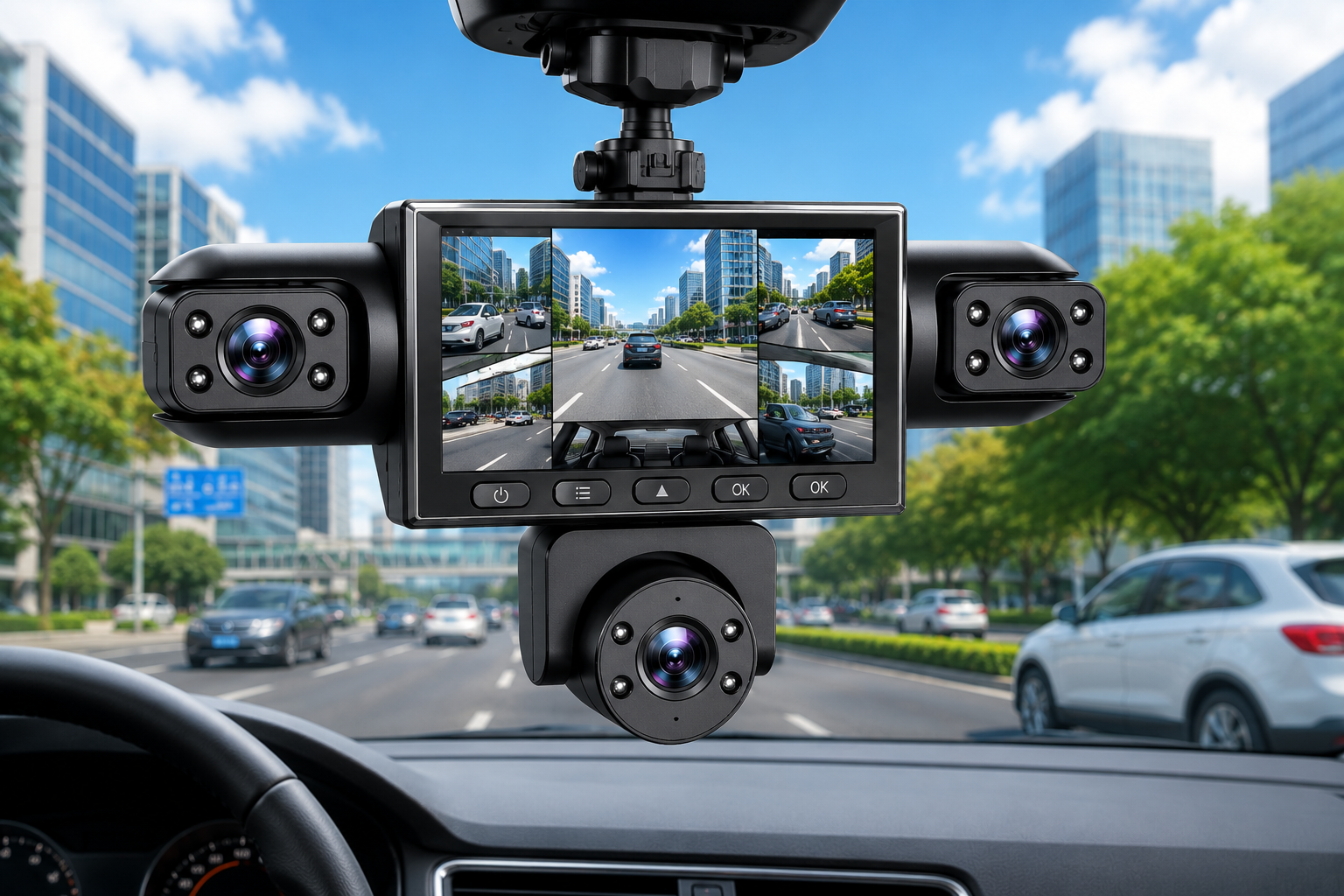 Rotatable Five Lens Vehicle Security Camera System with Night Vision, G-Sensor and Mobile App Connectivity