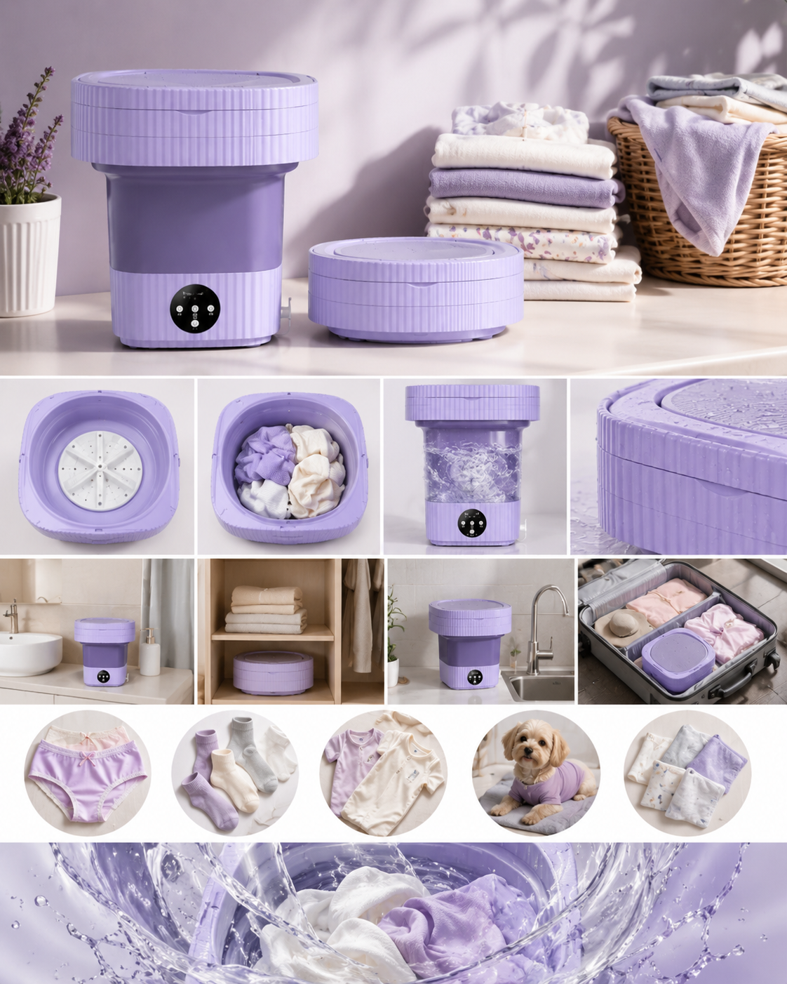 Portable Foldable Mini Washing Machine for Underwear, Socks, Baby Clothes and Travel Laundry Cleaning